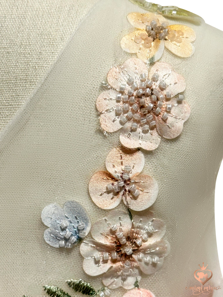 “Enchanted” Baby Floral Appliqué Tulle Romper Dress - Pink