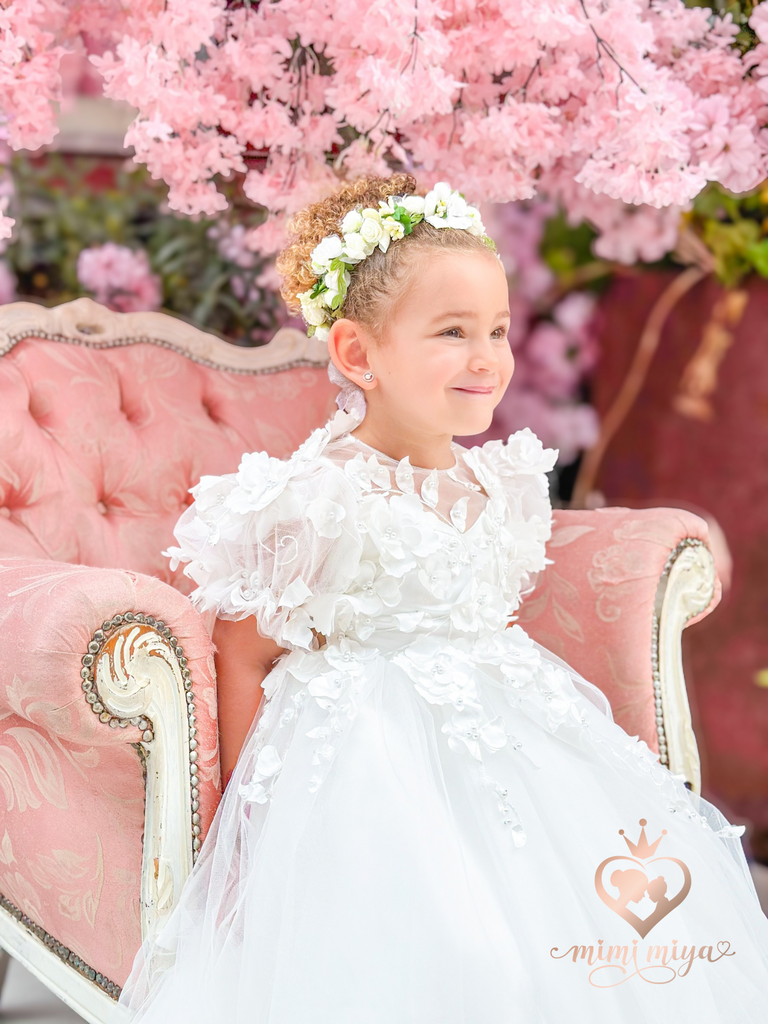 "Florence" Mimi Miya Couture - Girl's Party & Birthday 3D Flower Dress - Ivory
