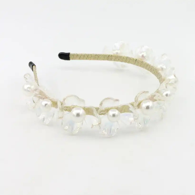 “Florencia” Floral Girl’s Hairband in Acrylic with Pearls