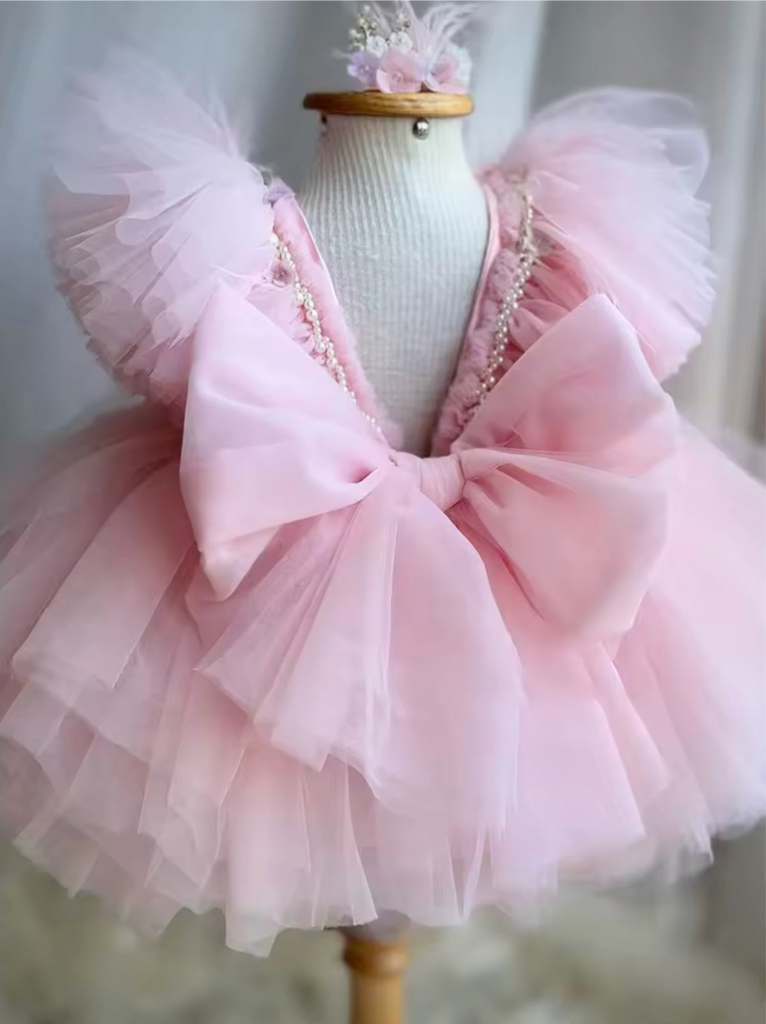 “Flor” 3D Flower Beaded Pink Tulle Girl’s Dress