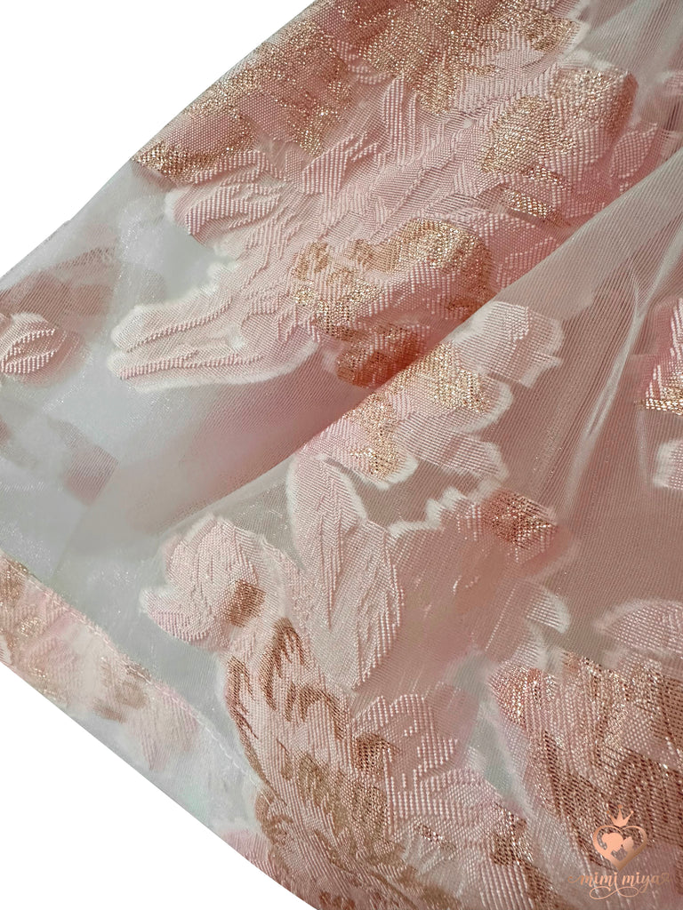 "Amelia" Pink Brocade Girl's Dress with Crystals