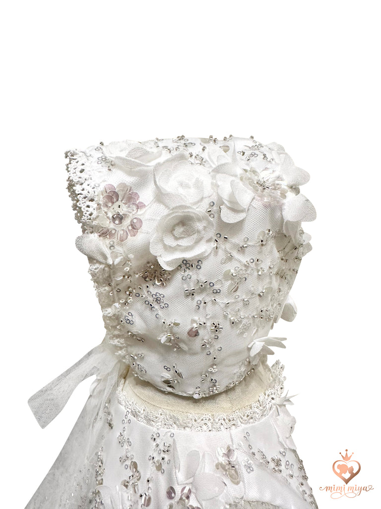“Lily” Christening Dress / Gown with 3D Floral lace and detachable skirt - 2 styles in 1