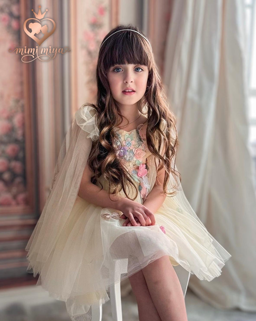 "Mariah" 3d Flower Girls Tulle Birthday/Party Dress - Yellow