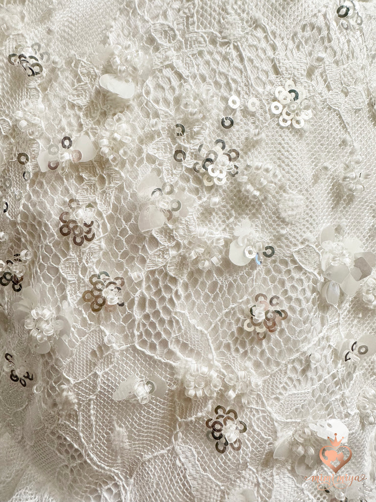 “Victoria” Girl’s Christening Dress / Gown with Detachable Overskirt in Sequinned Chantilly Lace - 2 styles in 1