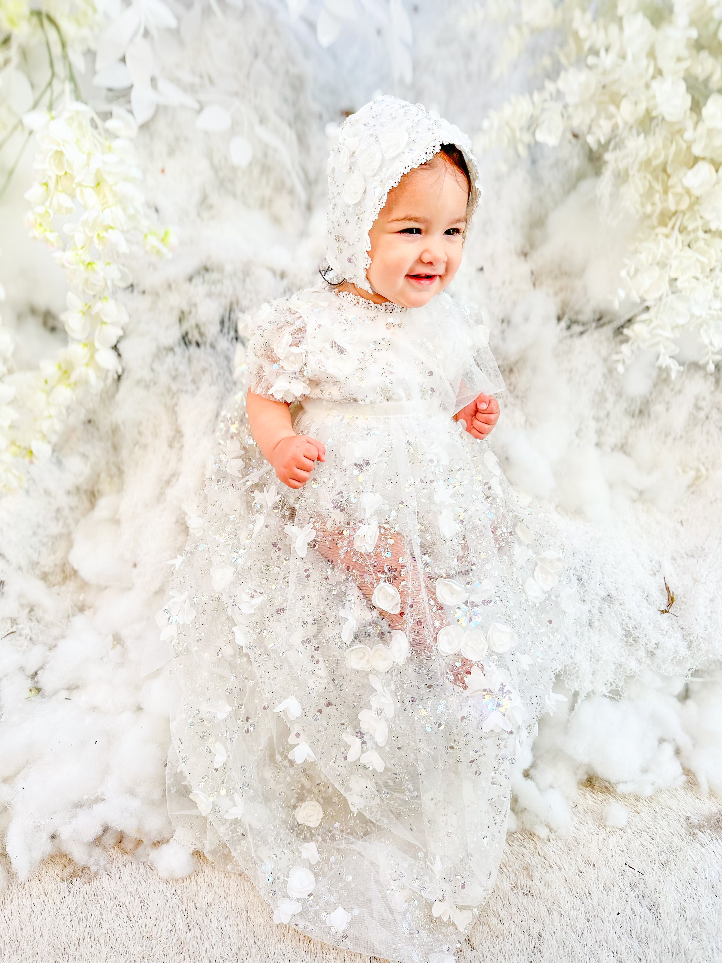 winter christening dress Juliette Christening Gown & Bonnet at Baby Beau & Belle
