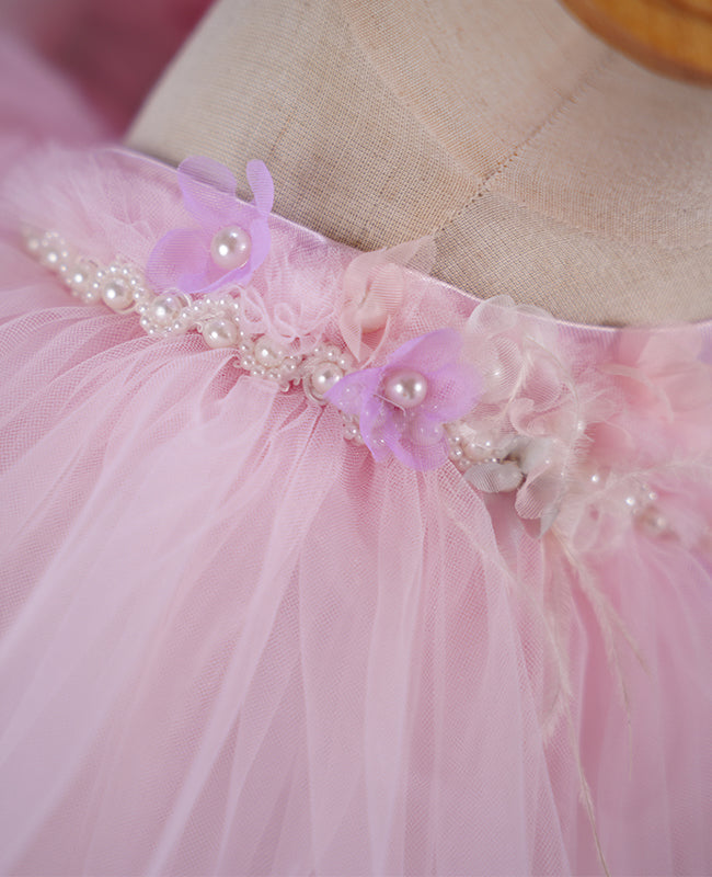 “Flor” 3D Flower Beaded Pink Tulle Girl’s Dress