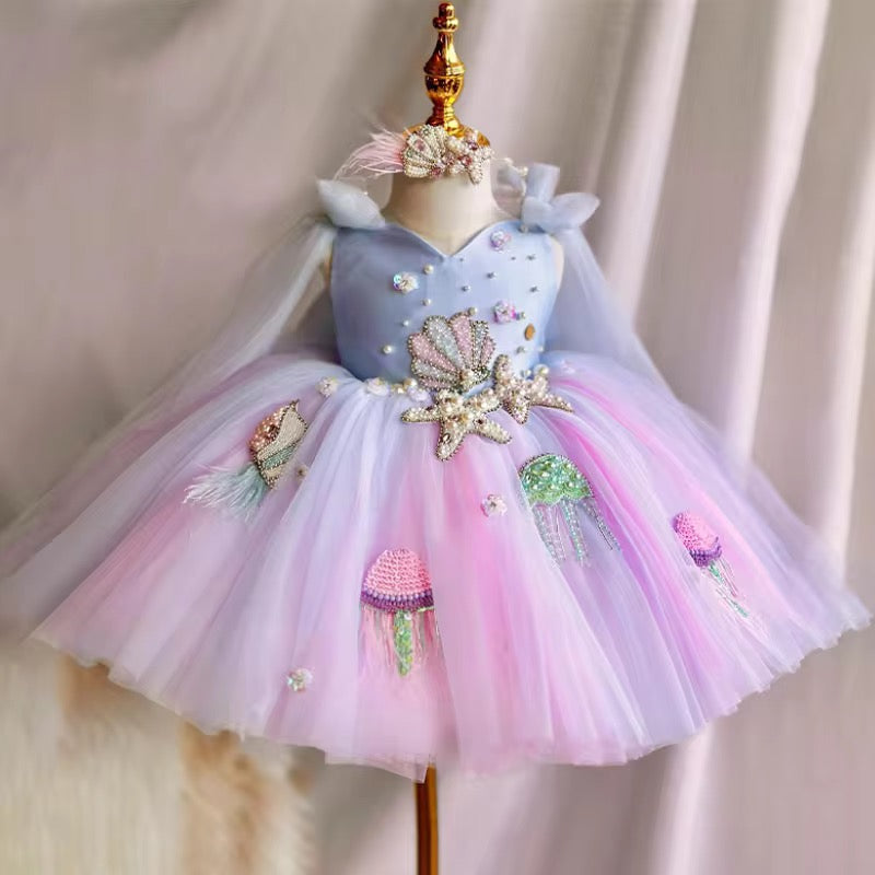 “Ariel” Mermaid Princess Beaded Girl’s Birthday Dress - Mimi Miya 2