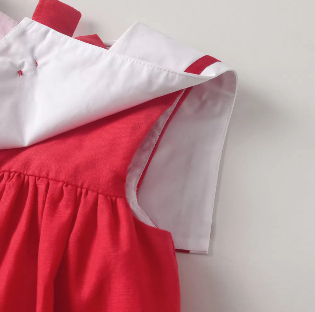 “Clara” Linen and Cotton Girl’s Dress - Red