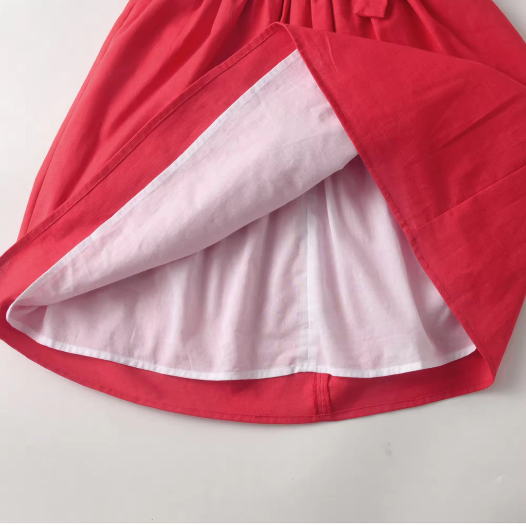 “Clara” Linen and Cotton Girl’s Dress - Red