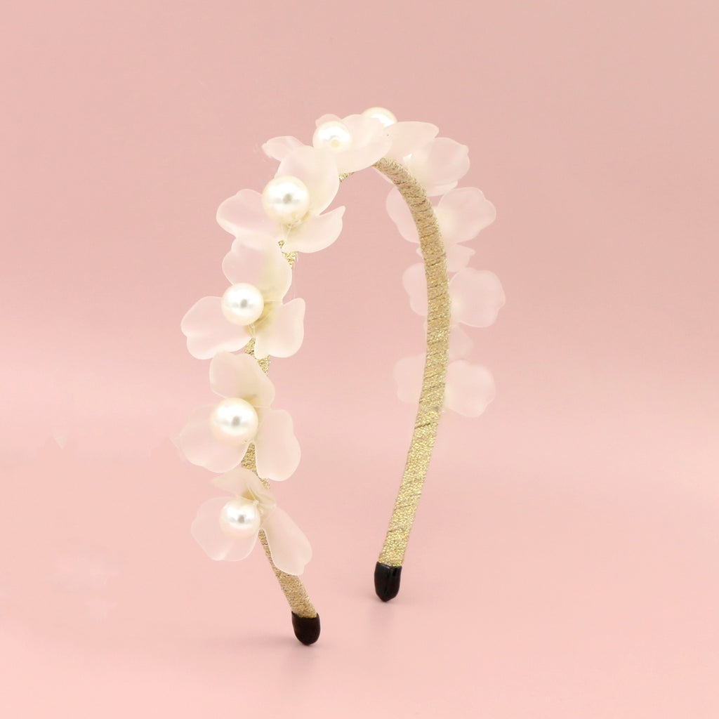 “Florencia” Floral Girl’s Hairband in Acrylic with Pearls