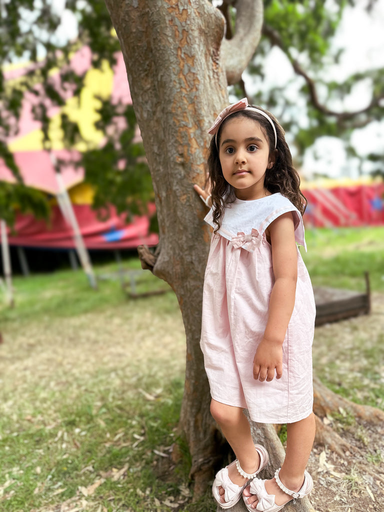 “Clara” Linen and Cotton Girl’s Dress - Pink