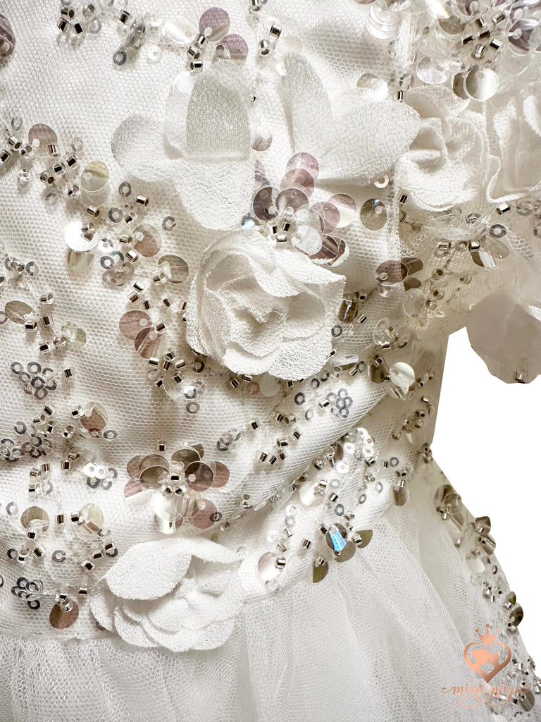 “Lily” Christening Dress / Gown with 3D Floral lace and detachable skirt - 2 styles in 1
