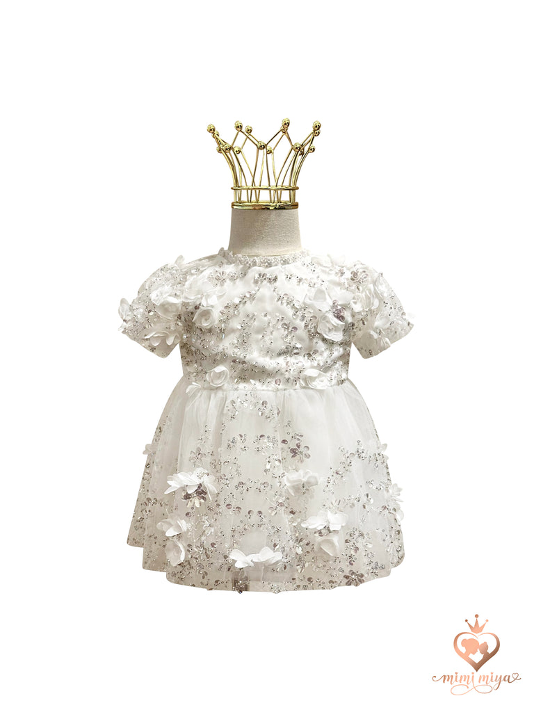 “Lily” Christening Dress / Gown with 3D Floral lace and detachable skirt - 2 styles in 1