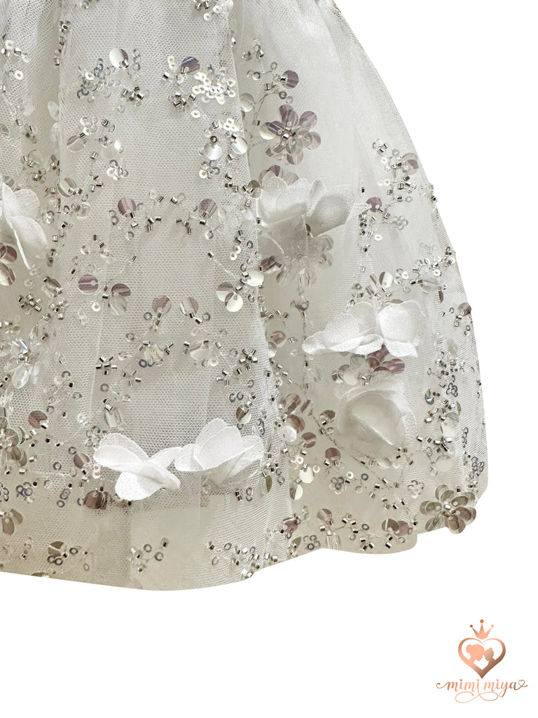 “Lily” Christening Dress / Gown with 3D Floral lace and detachable skirt - 2 styles in 1