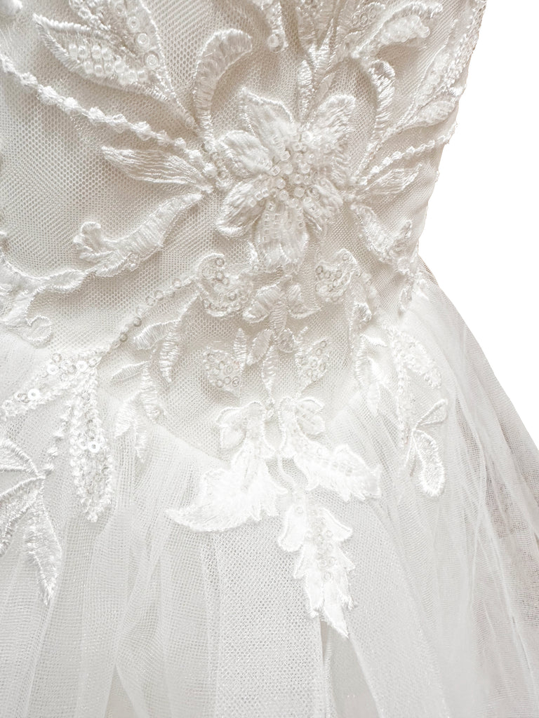 “Kelly” Mimi Miya Couture Flower Girl Lace and Tulle Dress with Basque Waist