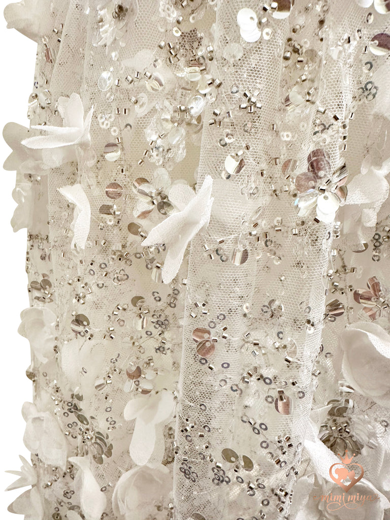 “Lily” Christening Dress / Gown with 3D Floral lace and detachable skirt - 2 styles in 1
