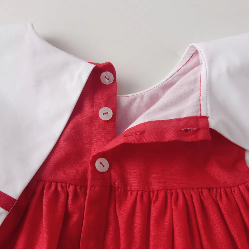 “Clara” Linen and Cotton Girl’s Dress - Red