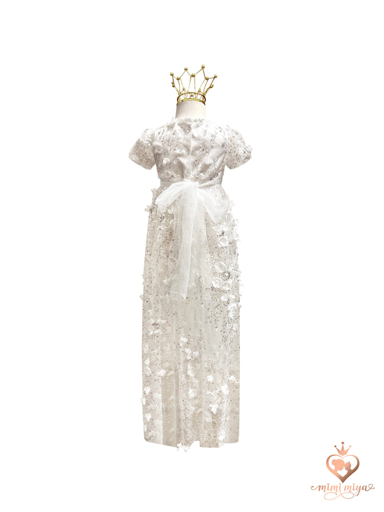 “Lily” Christening Dress / Gown with 3D Floral lace and detachable skirt - 2 styles in 1