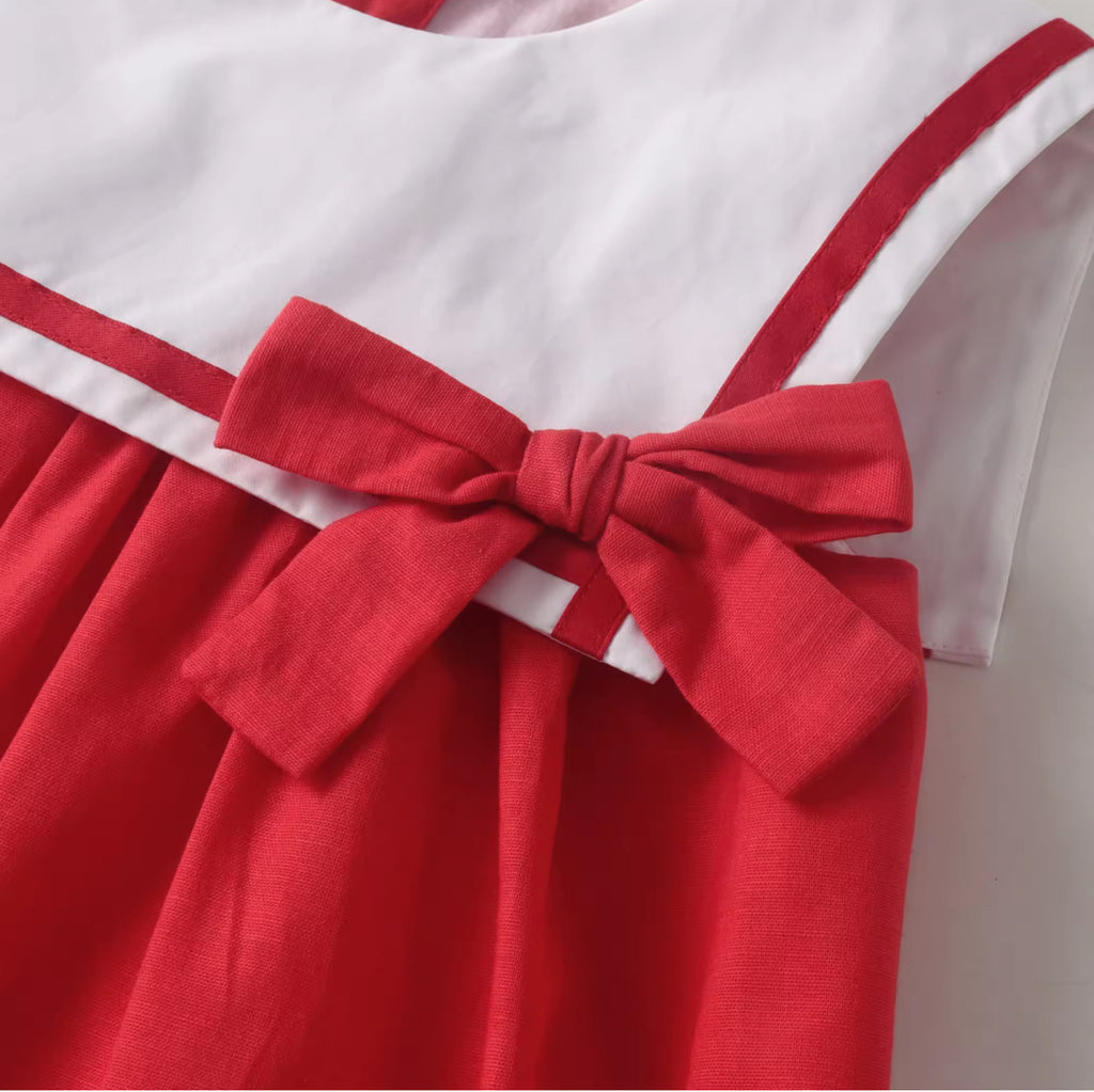 “Clara” Linen and Cotton Girl’s Dress - Red