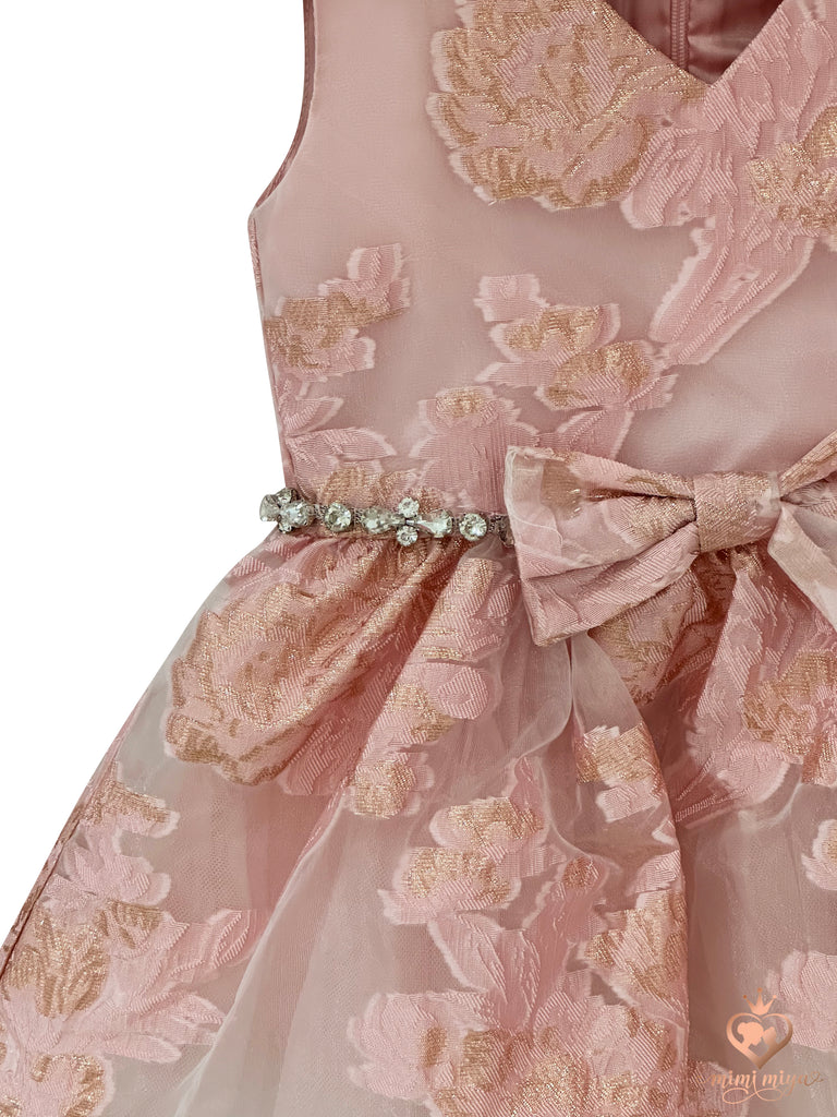 "Amelia" Pink Brocade Girl's Dress with Crystals