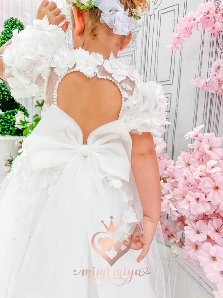 "Florence" Mimi Miya Couture - Girl's Party & Birthday 3D Flower Dress - Ivory