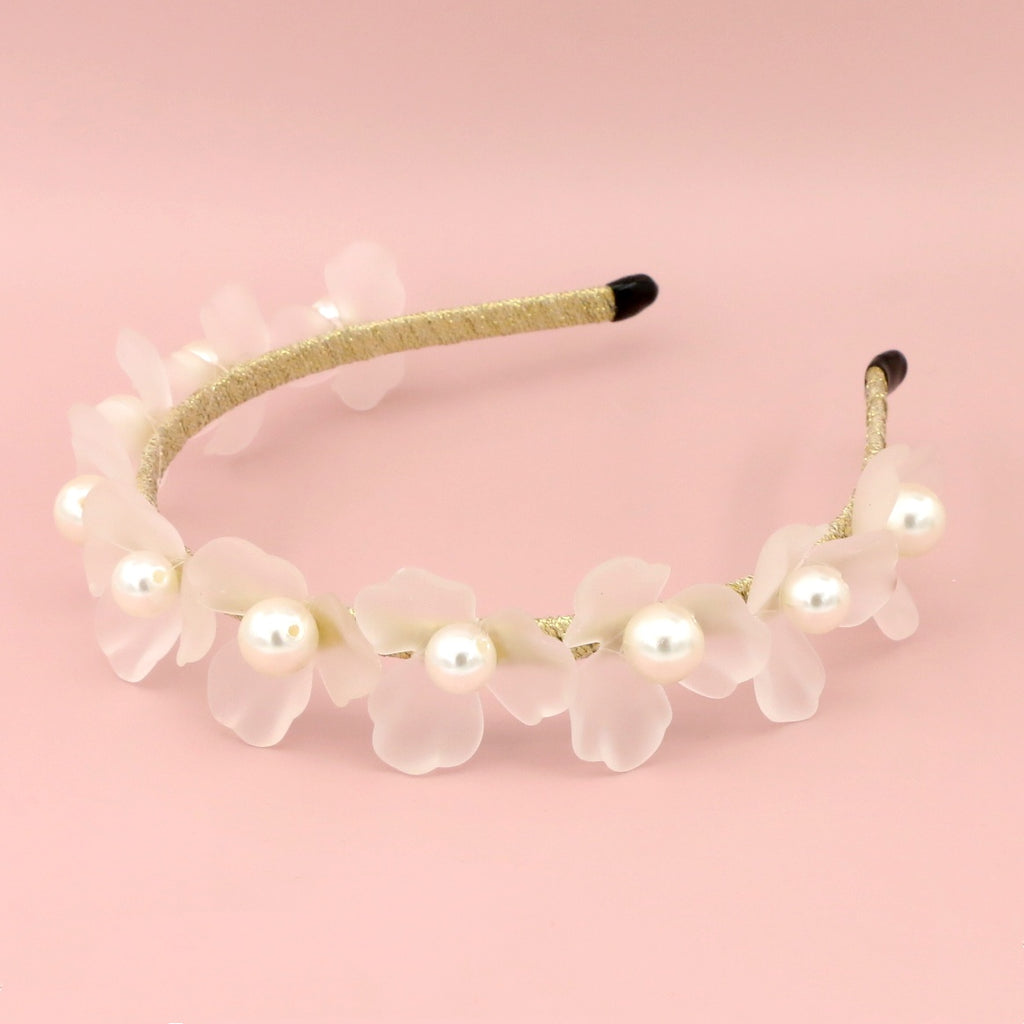 “Florencia” Floral Girl’s Headband in Acrylic with Pearls