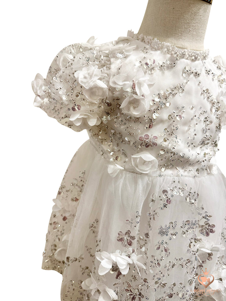 “Lily” Christening Dress / Gown with 3D Floral lace and detachable skirt - 2 styles in 1