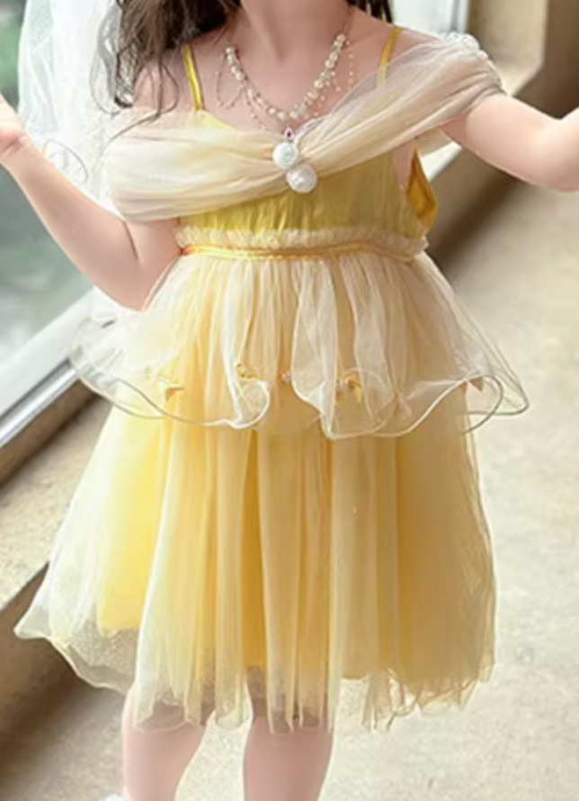 "Belle" Girl's Yellow Tulle with Pearls Dress