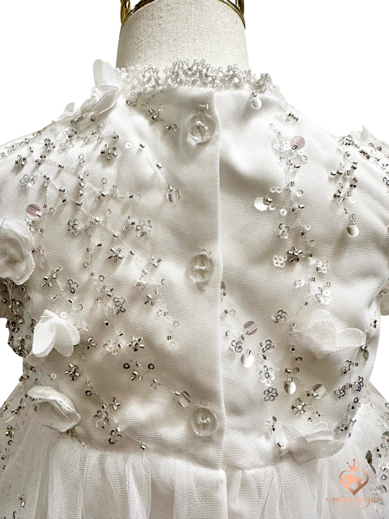 “Lily” Christening Dress / Gown with 3D Floral lace and detachable skirt - 2 styles in 1