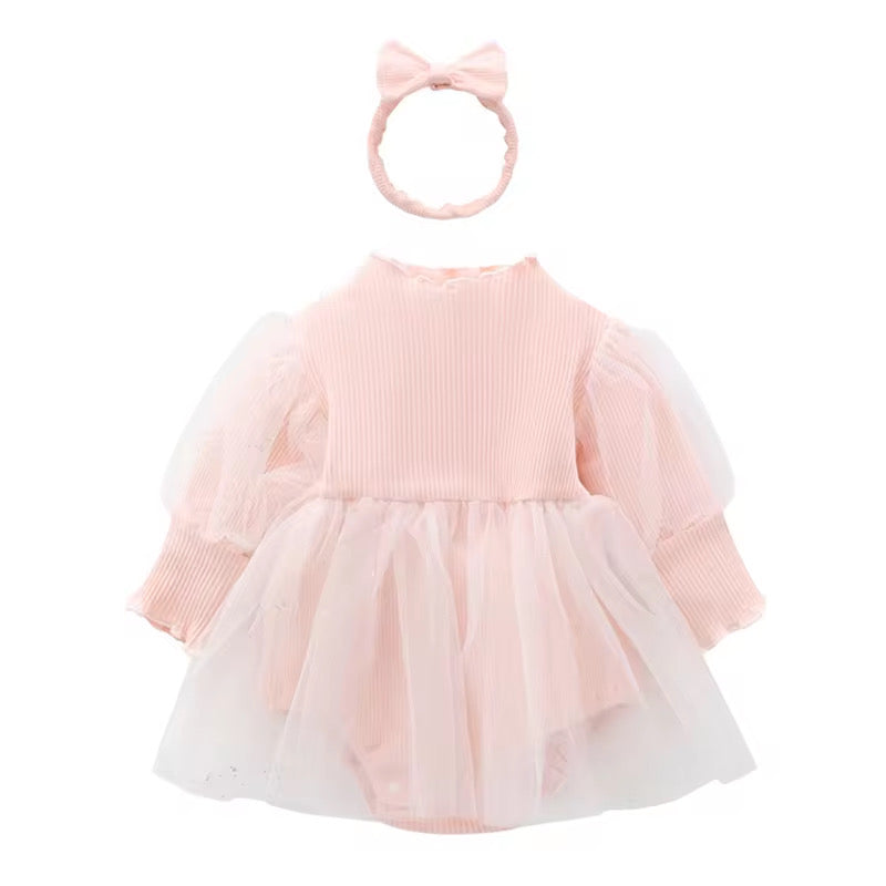 “Sophie” Knit Long Sleeves Baby Girl Tutu Romper Dress