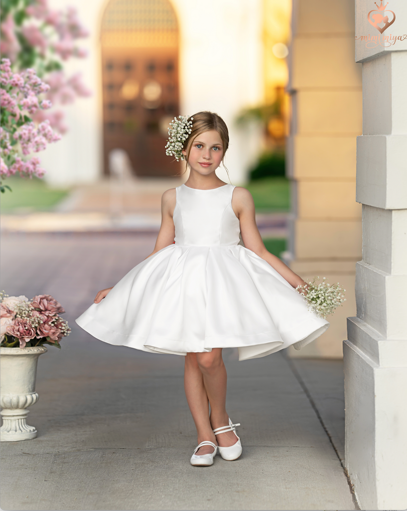 “Charlotte" Mimi Miya Couture - Flower Girl Dress in Mikado - Ivory