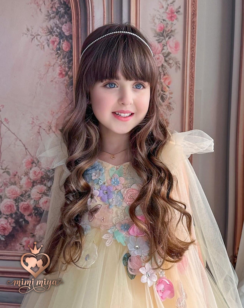 ’Mariah’ 3d Flower Girls Tulle Birthday/Party Dress - Yellow