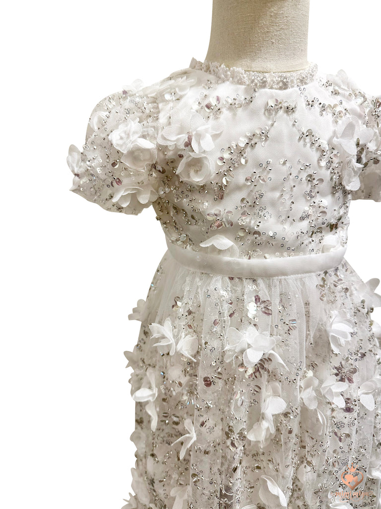 “Lily” Christening Dress / Gown with 3D Floral lace and detachable skirt - 2 styles in 1