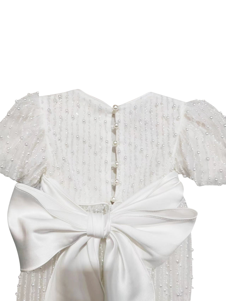 "Anja" Girl's Pearl Christening Gown with Feathers