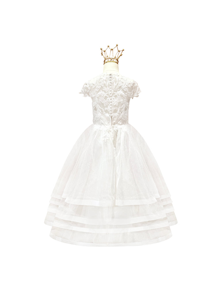 “Kelly” Mimi Miya Couture Flower Girl Lace and Tulle Dress with Basque Waist