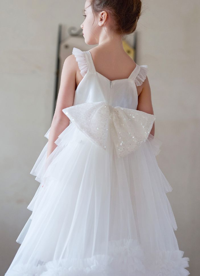 "Scarlet" White Sparkle Tulle Flower Girl Dress