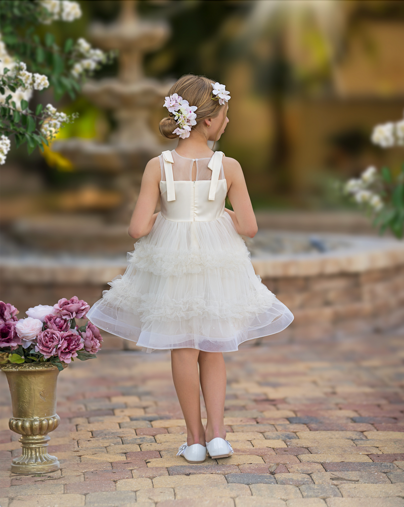 "Estella" Mimi Miya Sparkly Tulle Dress in Cream Ivory for Flower Girls back