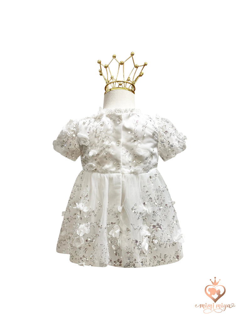 “Lily” Christening Dress / Gown with 3D Floral lace and detachable skirt - 2 styles in 1
