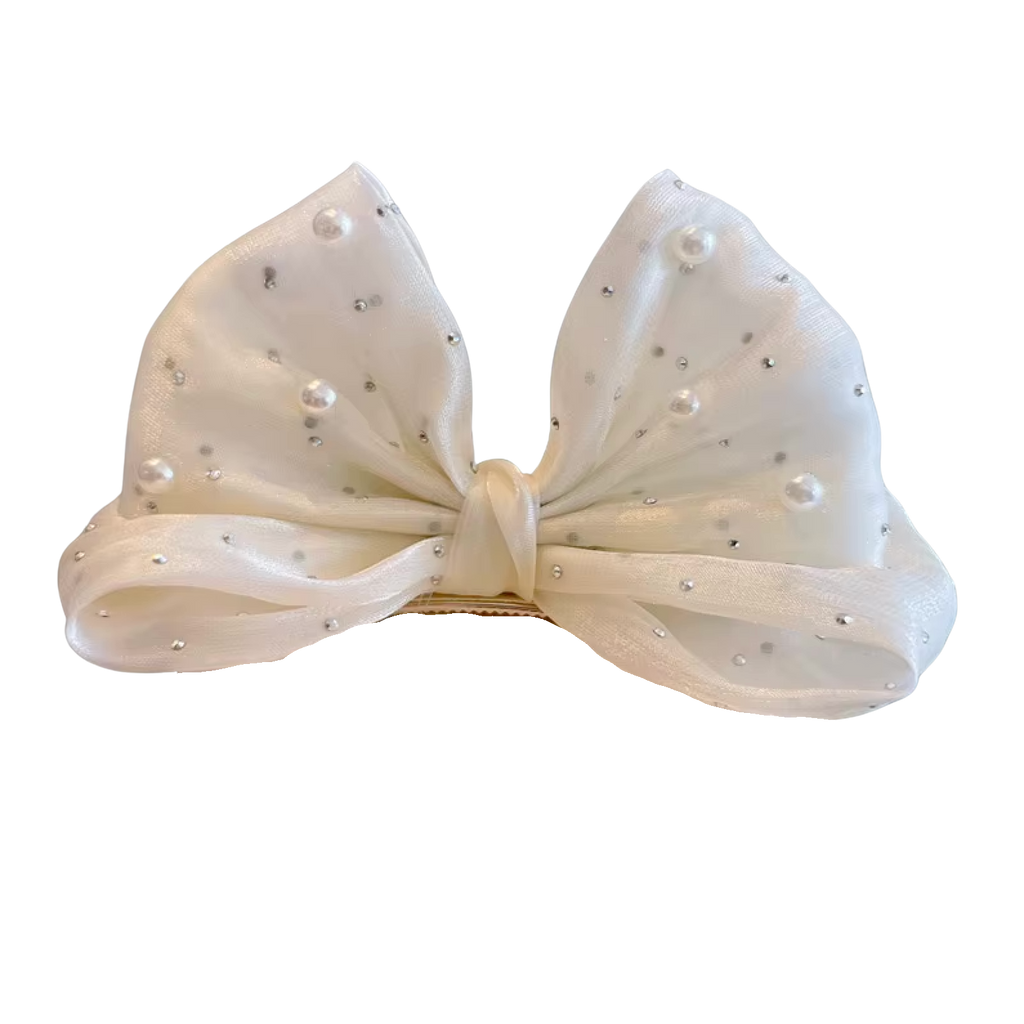 Girl's 3D Bow Hair Clip with Pearls Ivory
