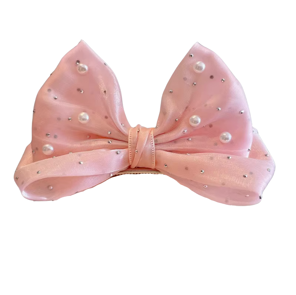 Girl's 3D Bow Hair Clip with Pearls Pink
