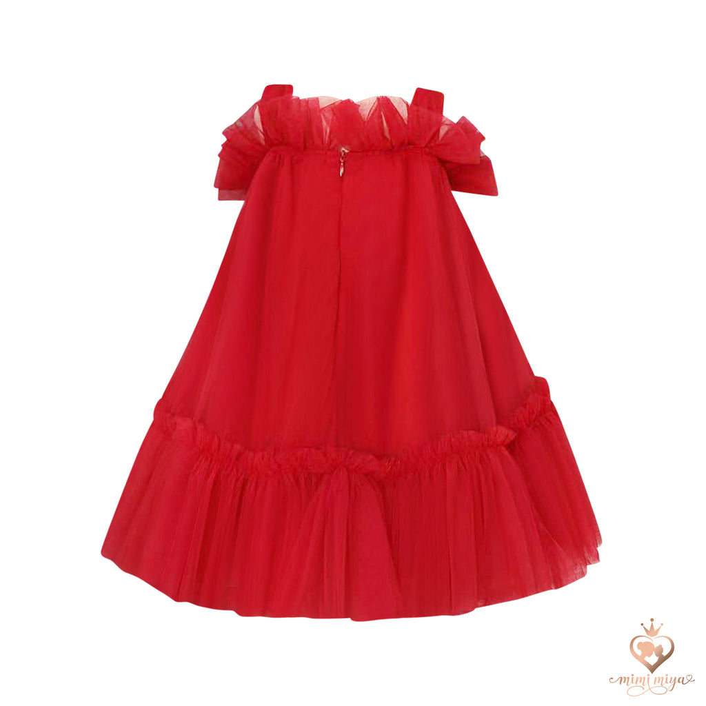 “Ginger” Christmas Embellished Tulle Girl’s Dress - Red