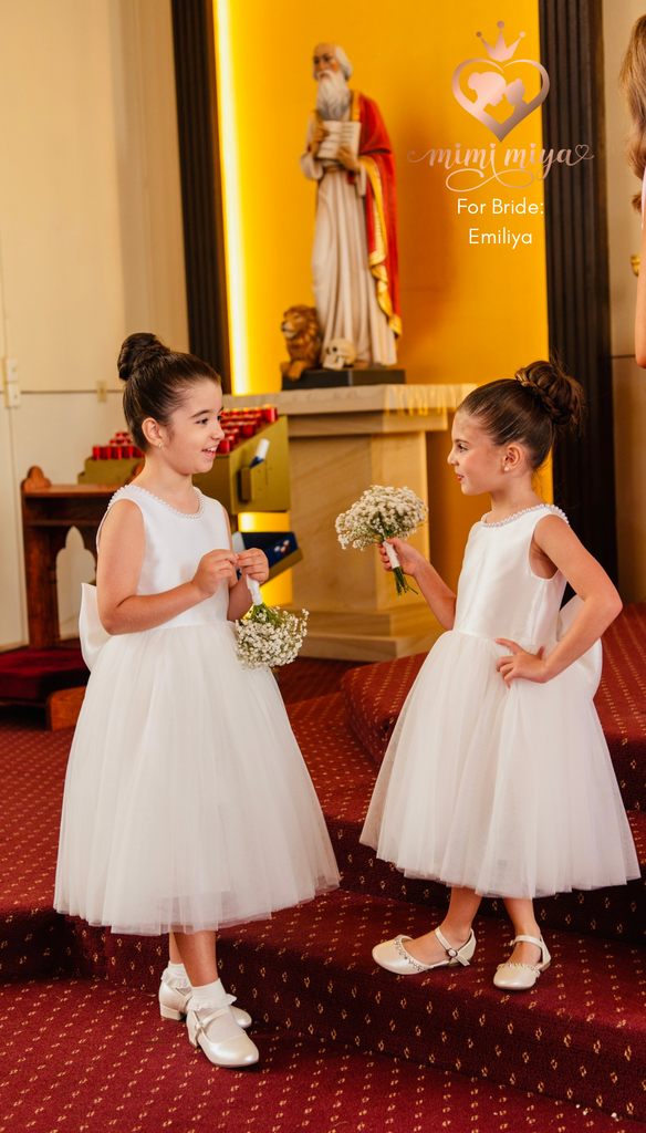 "Sophia" Mimi Miya Couture Flower Girl Mikado and Tulle Dress with Pearls