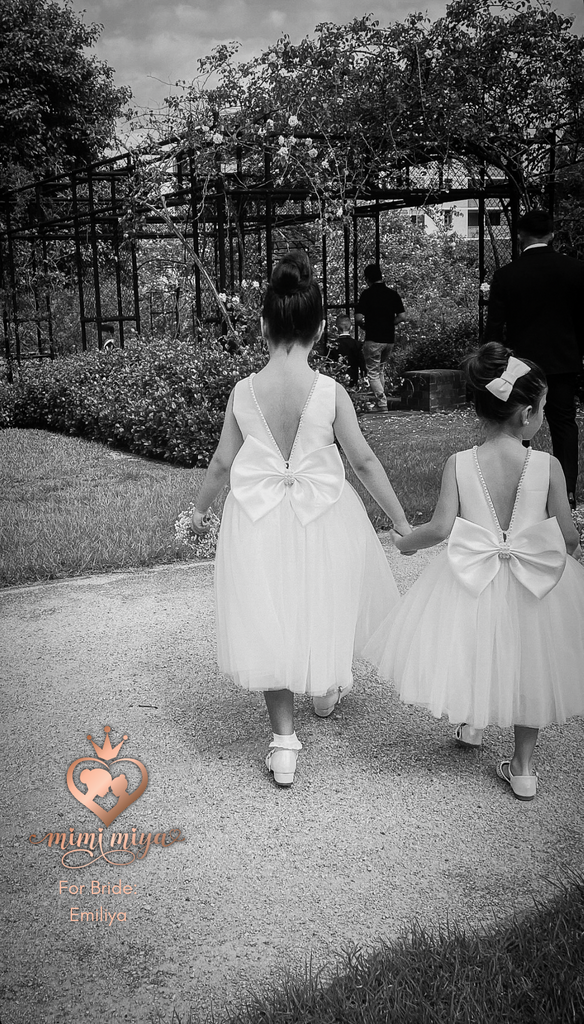 "Sophia" Mimi Miya Couture Flower Girl Mikado and Tulle Dress with Pearls