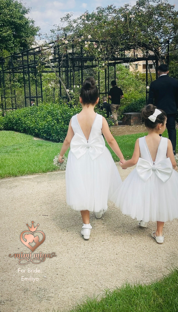 "Sophia" Mimi Miya Couture Flower Girl Mikado and Tulle Dress with Pearls