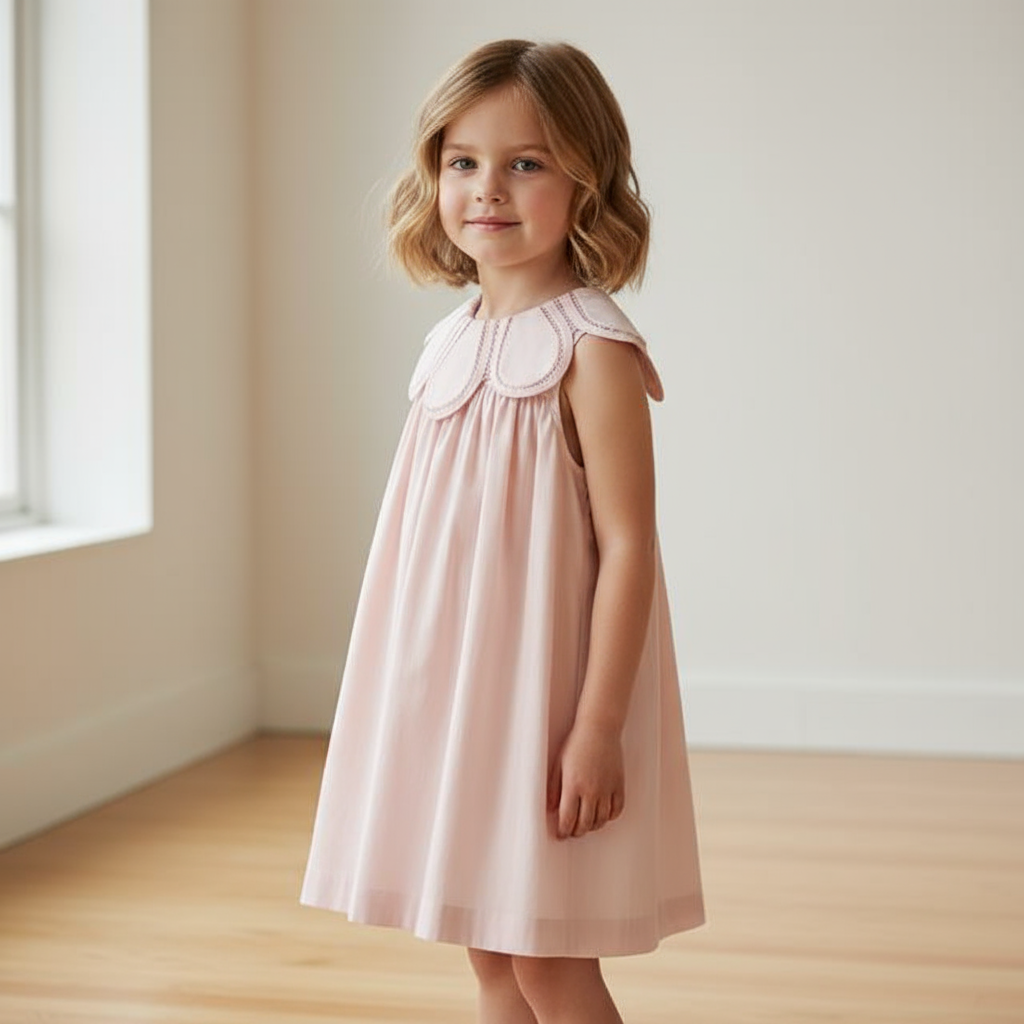 “Petala” Girl’s Pink Cotton Baby Dress
