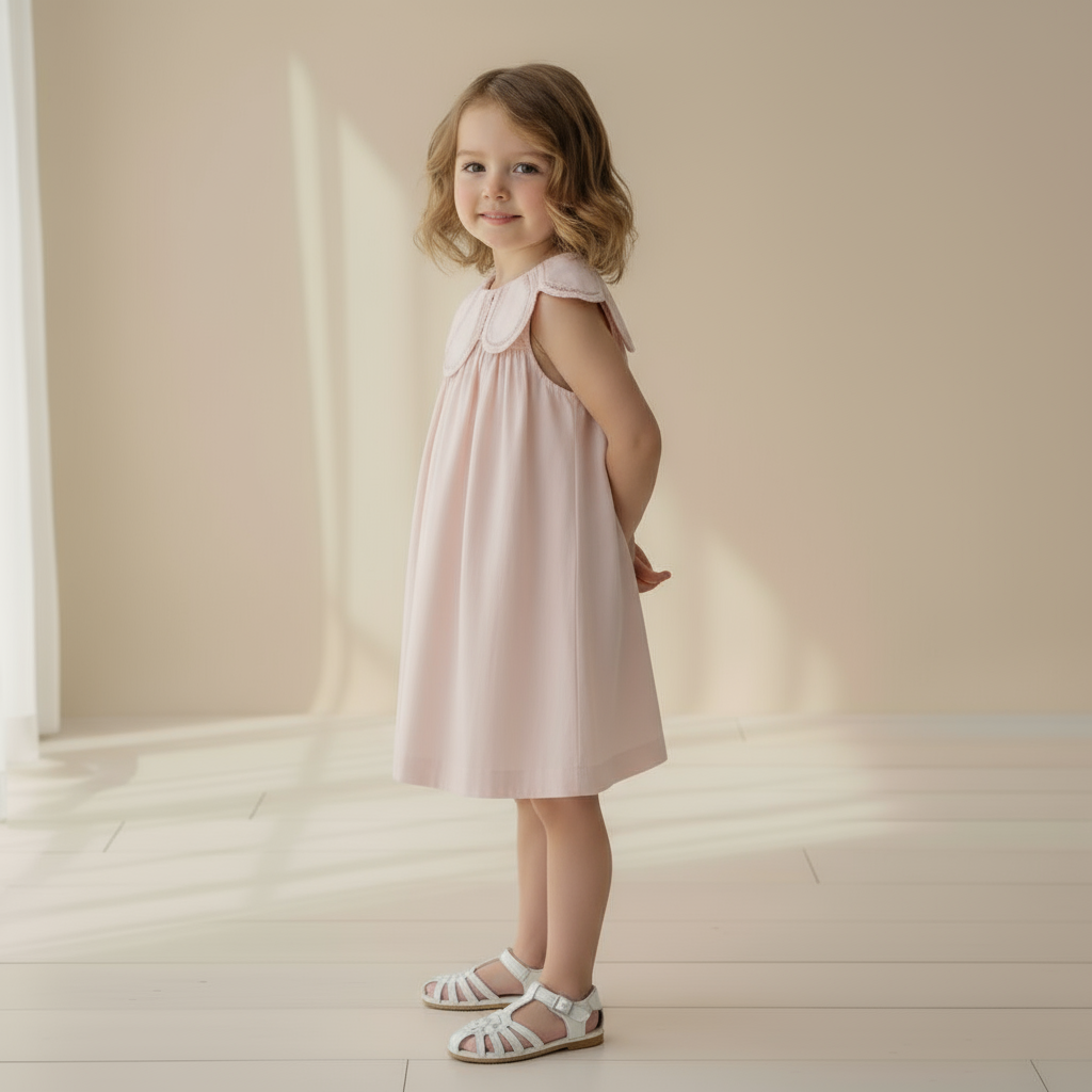 “Petala” Girl’s Pink Cotton Baby Dress