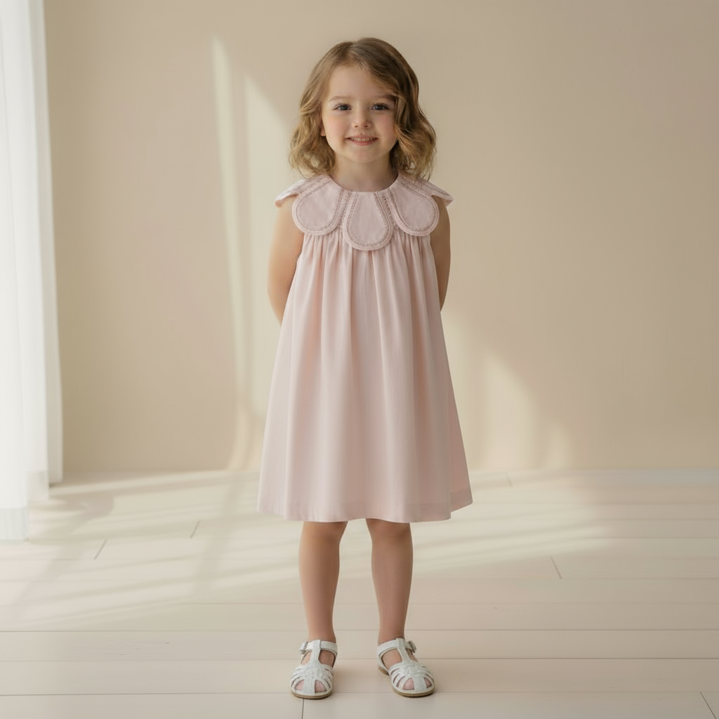 “Petala” Girl’s Pink Cotton Baby Dress