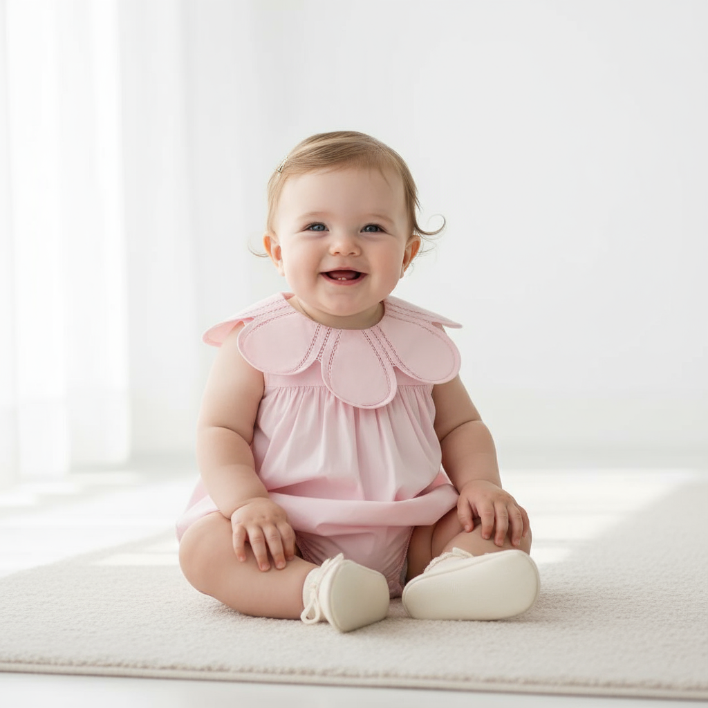 “Petala” Girl’s Pink Cotton Baby Romper