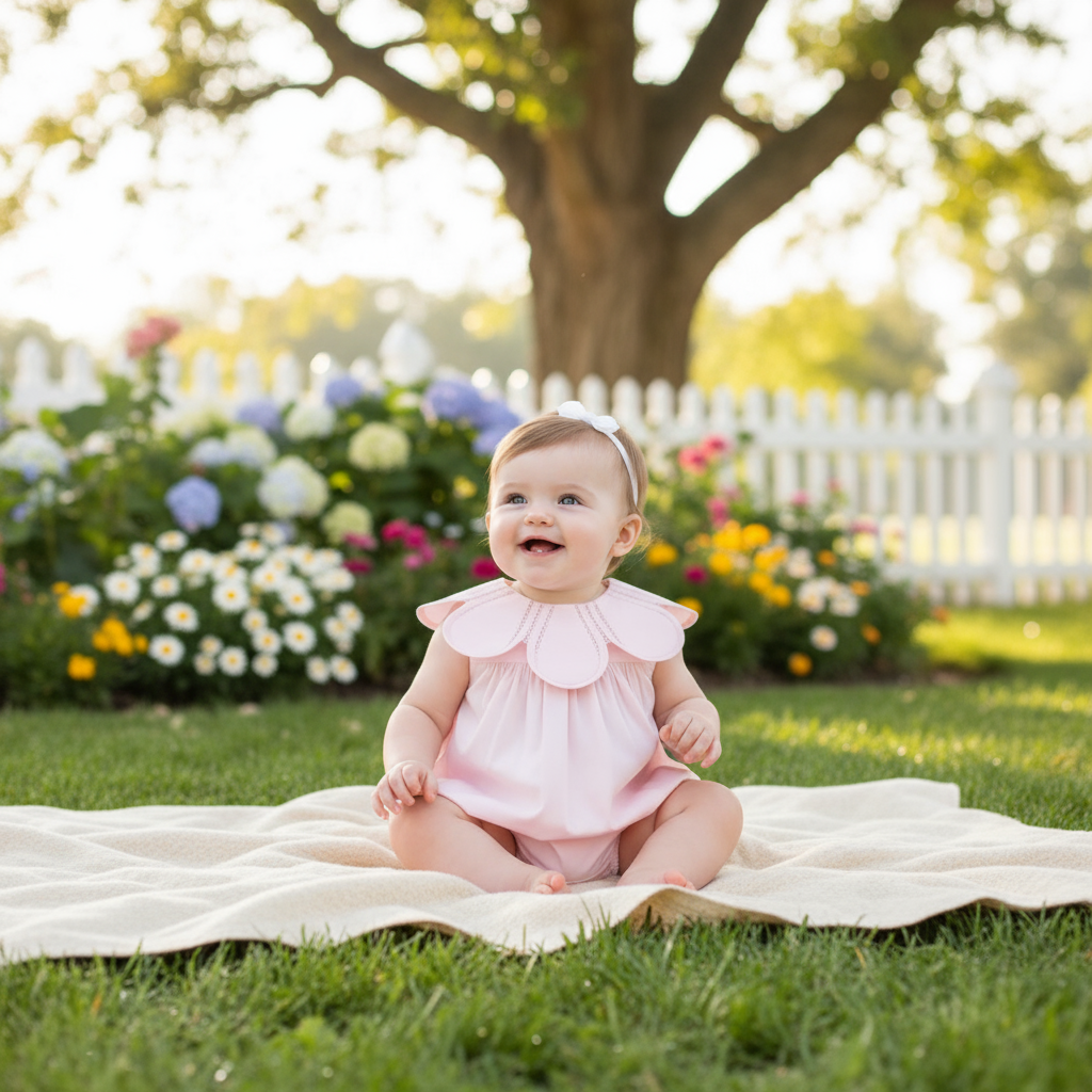“Petala” Girl’s Pink Cotton Baby Romper