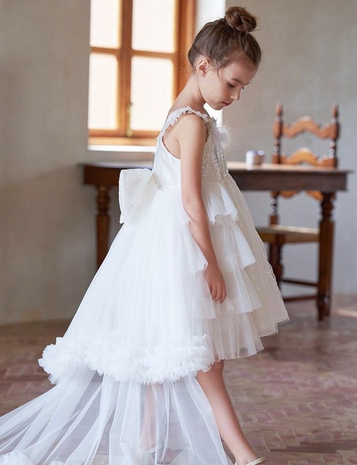 "Scarlet" White Sparkle Tulle Flower Girl Dress